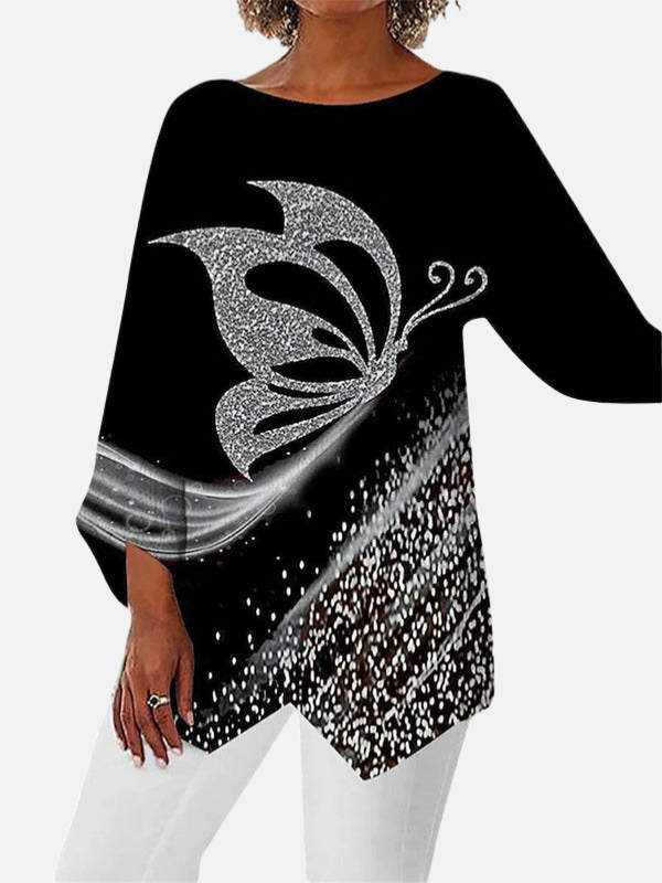 Gina | Long Sleeve Butterfly Print Top for Women