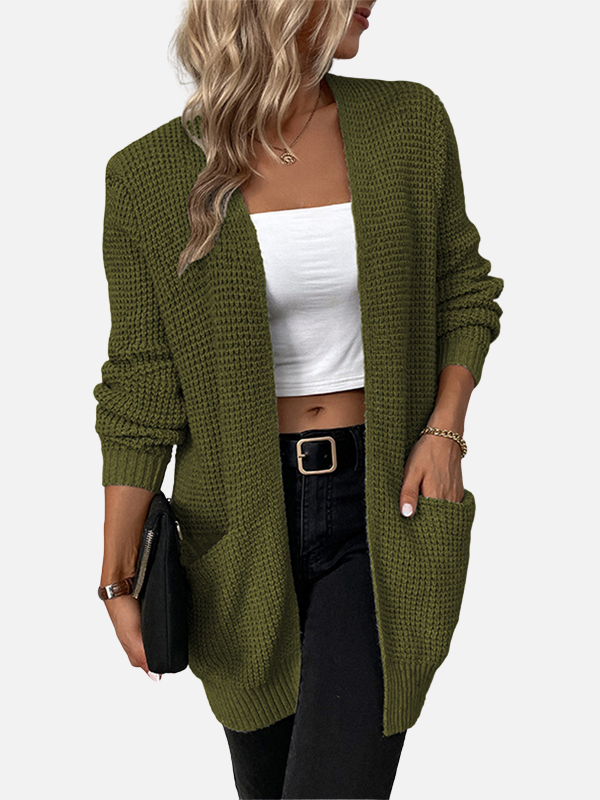 Sarah | Long Waffle Knit Cardigan for Women with Pockets