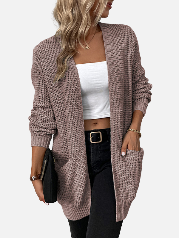 Sarah | Long Waffle Knit Cardigan for Women with Pockets