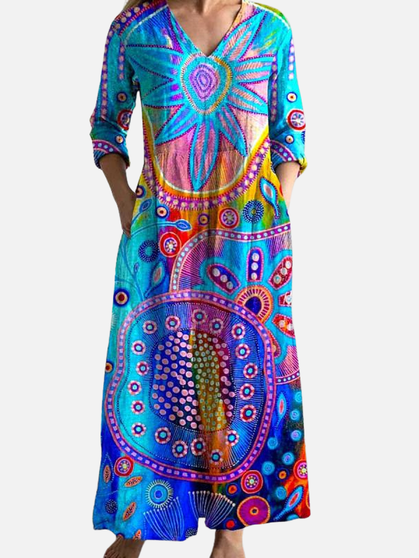 Tiffany | Mandala Print Maxi Dress for Women with Pockets