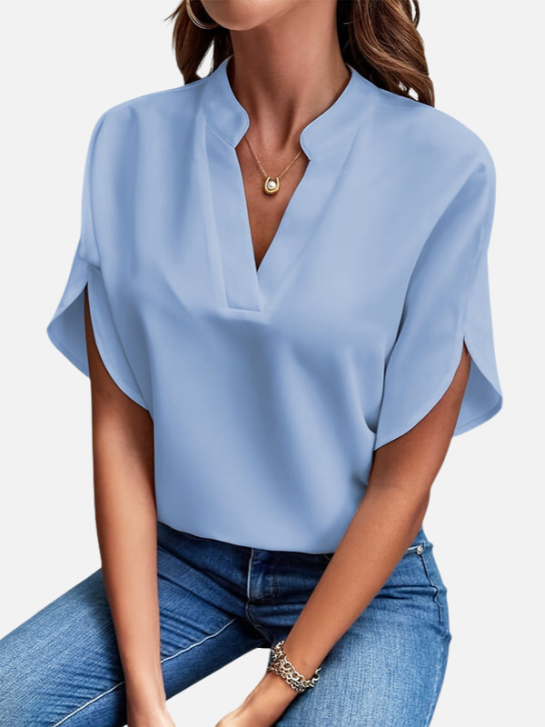 Denise | Mandarin Collar V Neck Blouse for Women