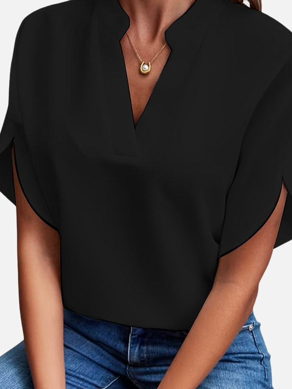 Denise | Mandarin Collar V Neck Blouse for Women