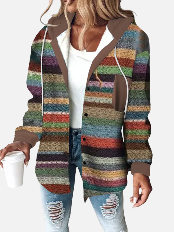 Joyce | Multicolor Striped Hooded Shirt Jacket for Women