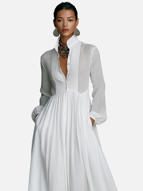 Danielle | Pintuck Maxi Shirt Dress for Women Long Sleeve