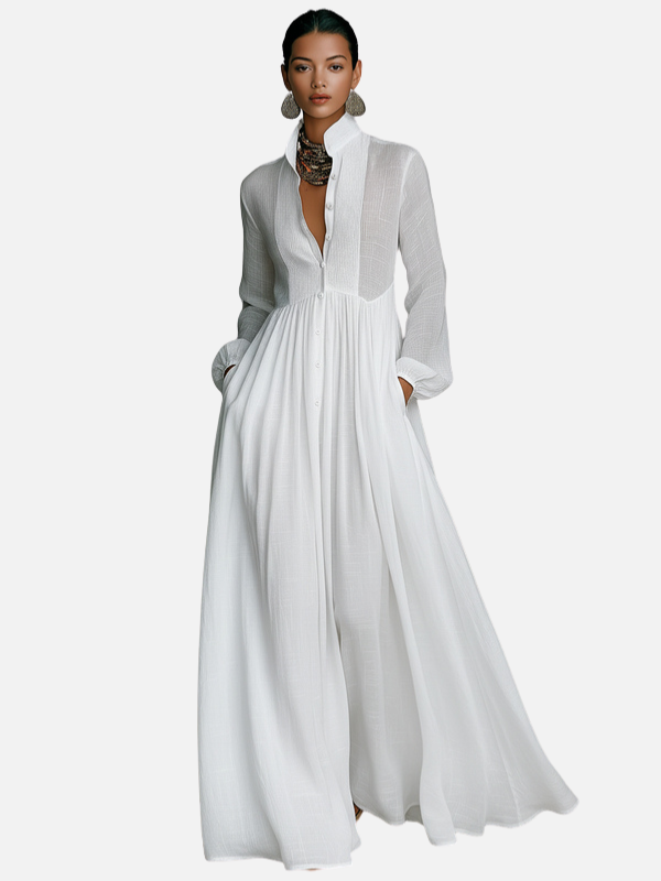 Danielle | Pintuck Maxi Shirt Dress for Women Long Sleeve