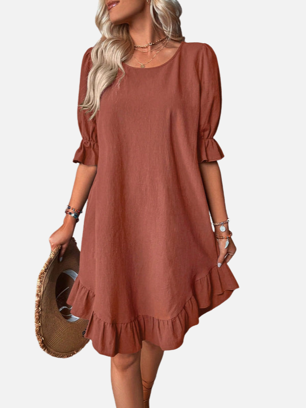 Angela | Ruffle Hem Dress for Women Short Sleeve