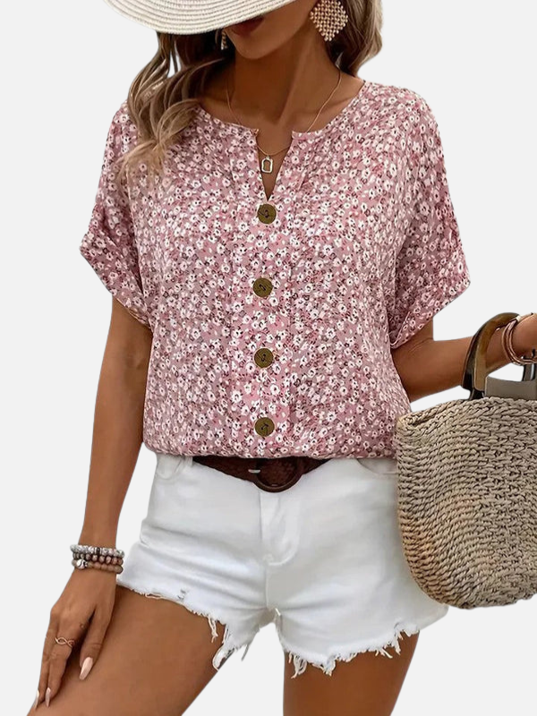 Joyce | Short Sleeve Floral Blouse for Women Button Front