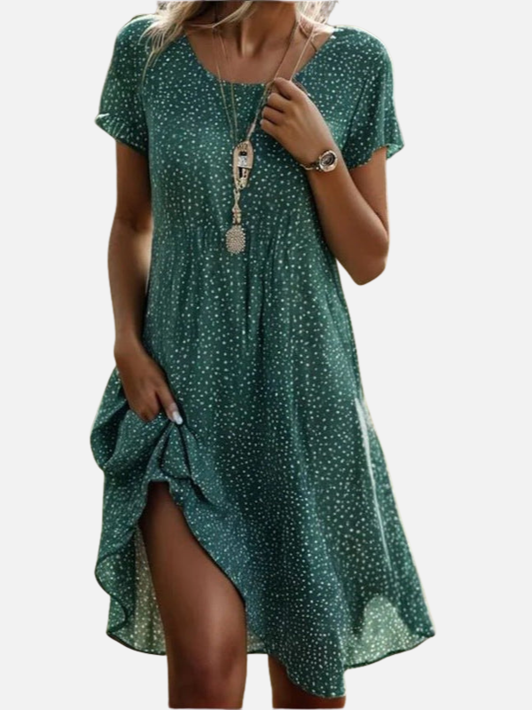 Rebecca | Short Sleeve Floral Shirt Dress for Women V Neck