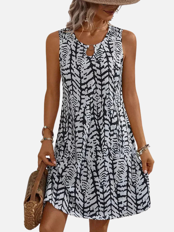 Lauren | Sleeveless Printed A-Line Mini Dress O-Ring Neck