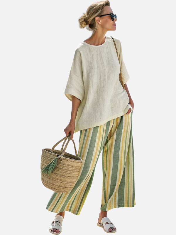 Margaret | Striped Wide Leg Pants Set for Women Two Piece
