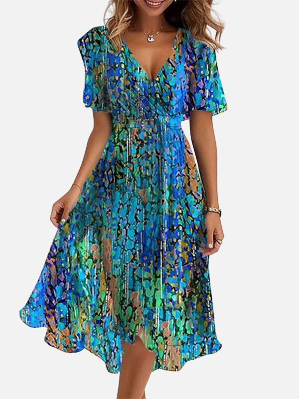 Barbara | Wrap V-Neck Midi Dress for Women Abstract Print