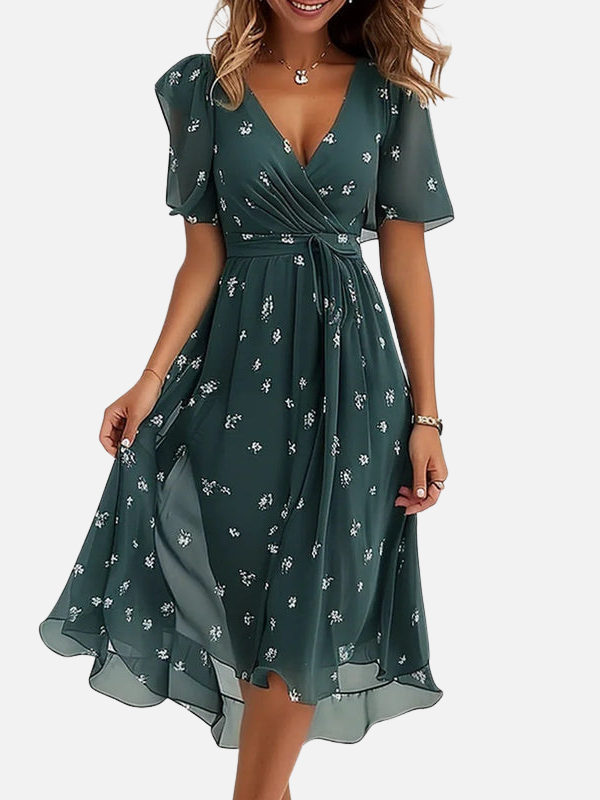 Barbara | Wrap V-Neck Midi Dress for Women Abstract Print