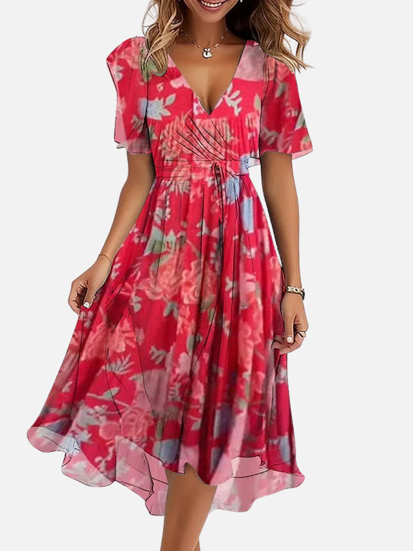 Barbara | Wrap V-Neck Midi Dress for Women Abstract Print