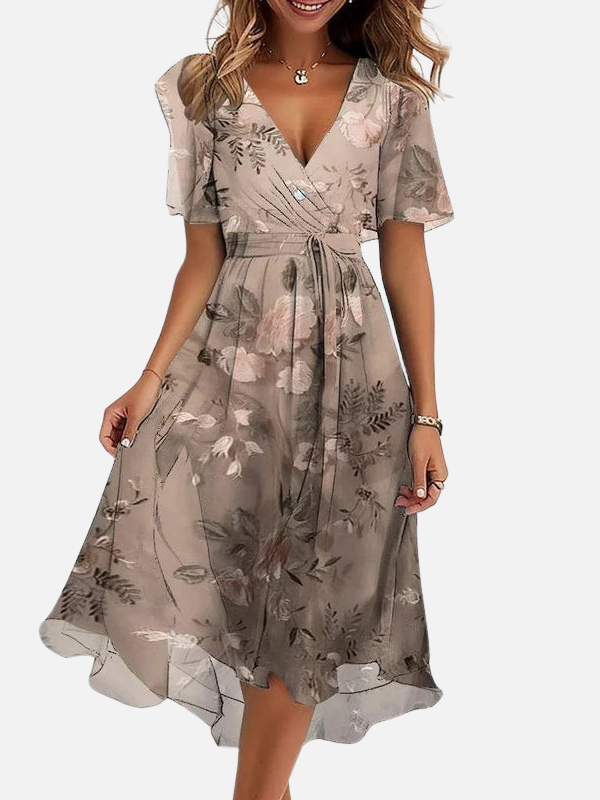 Barbara | Wrap V-Neck Midi Dress for Women Abstract Print