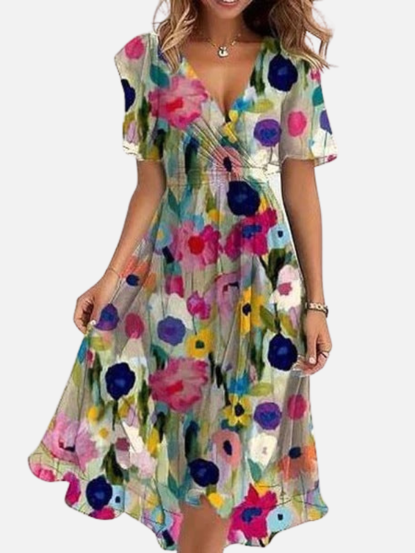 Barbara | Wrap V-Neck Midi Dress for Women Abstract Print